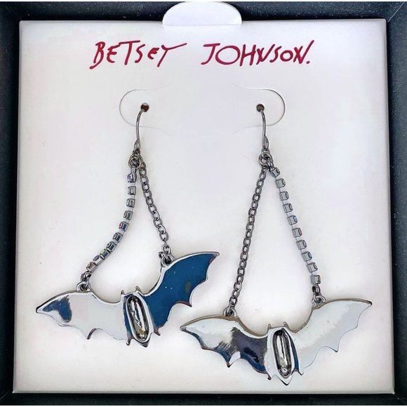 Betsey Johnson Halloween Iridescent Rhinestone Bat Goth Costume Earrings - Picture 5 of 6